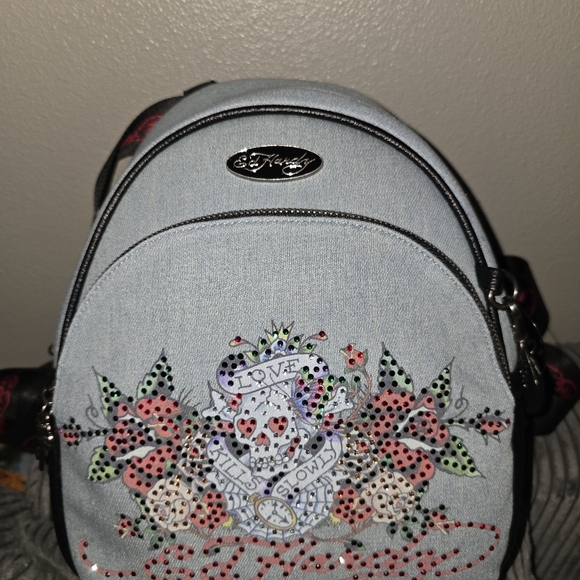 Nwt ED HARDY denim Backpack Purse New - Picture 2 of 5